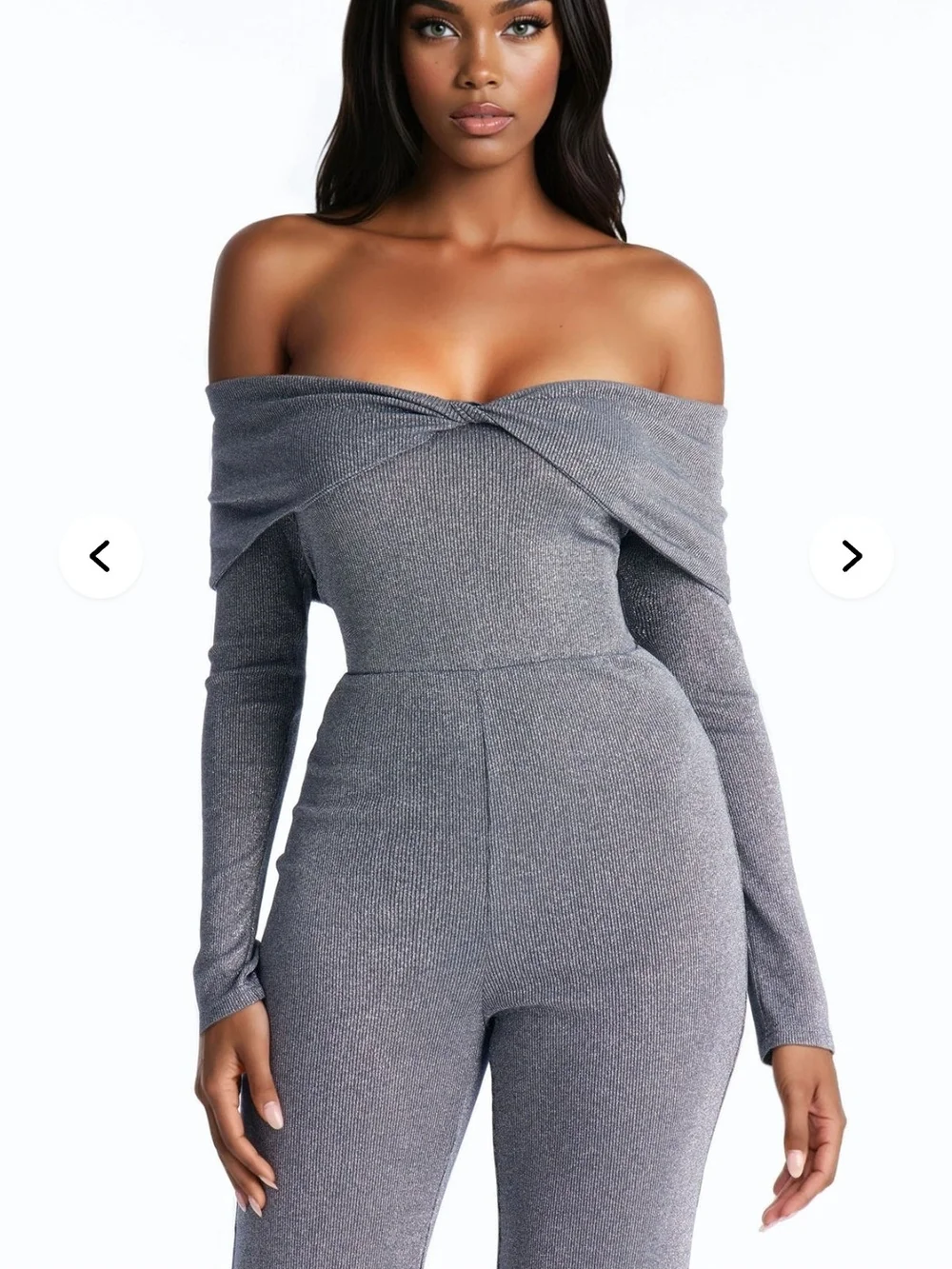 Fashion Nova Off-Shoulder Twist Jumpsuit - Gray